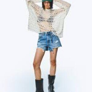 NWT Bershka Ripped Blue Denim Shorts Women Size 38
